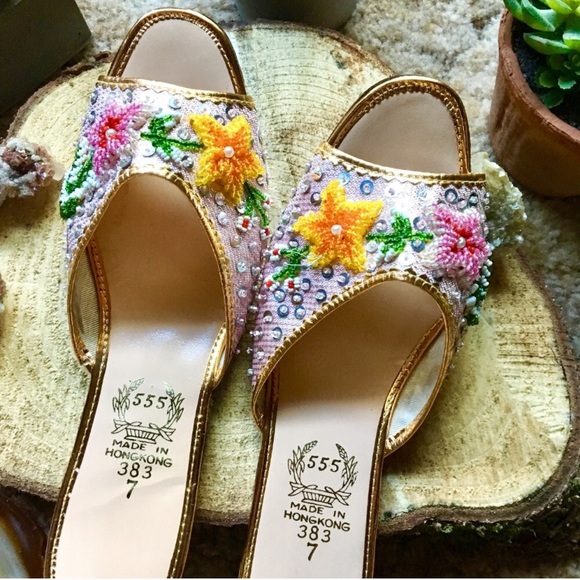 {Vintage} Beaded Slip On Chinese Sequin Slipper, 7 - Picture 8 of 8